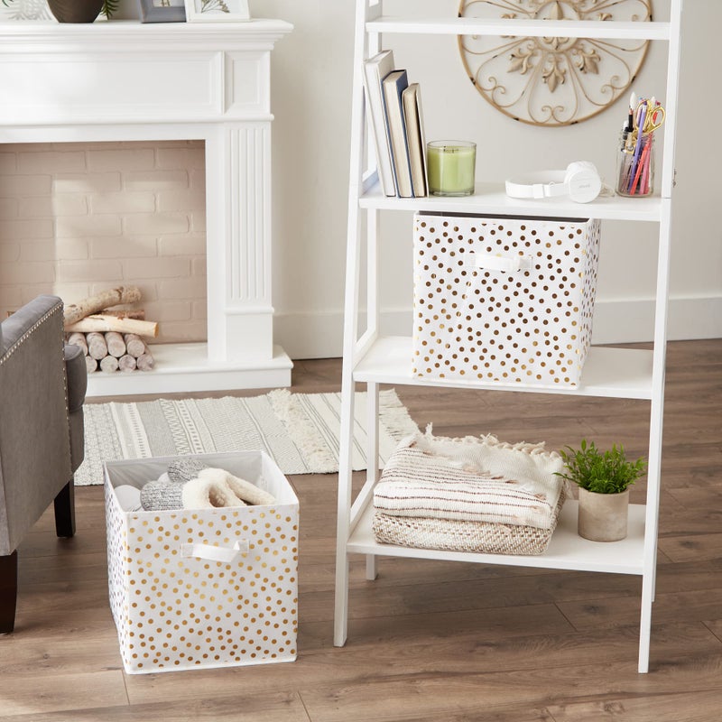 DII Non Woven Polyester Storage Bin, Polka Dot, White & Gold, Large Set of 2 - Image 4